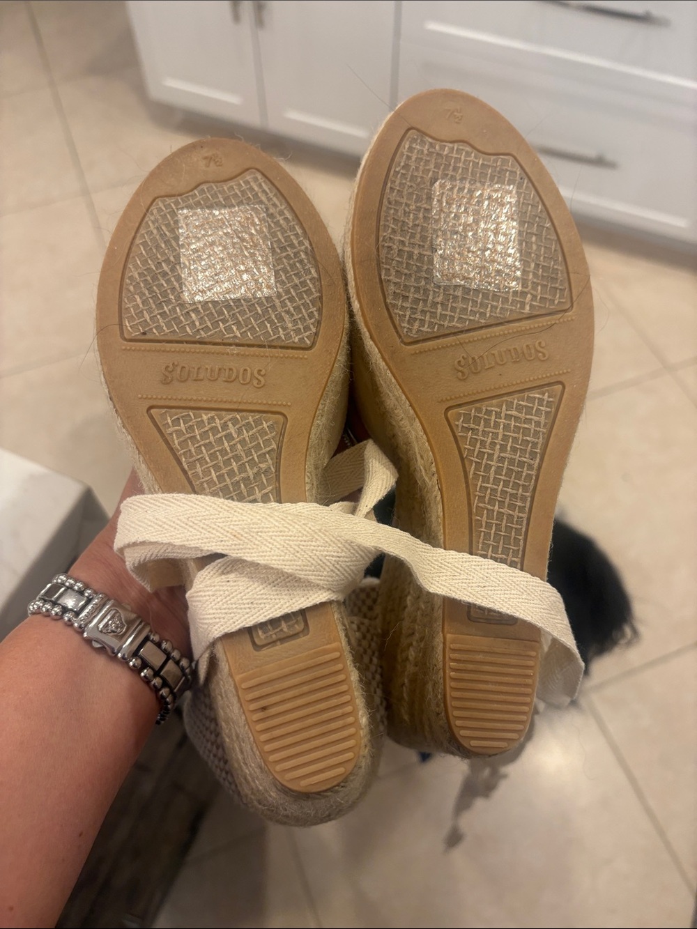 Soludos Cream Canvas Espadrille Wedges with Ankle Tie - Picture 8 of 8